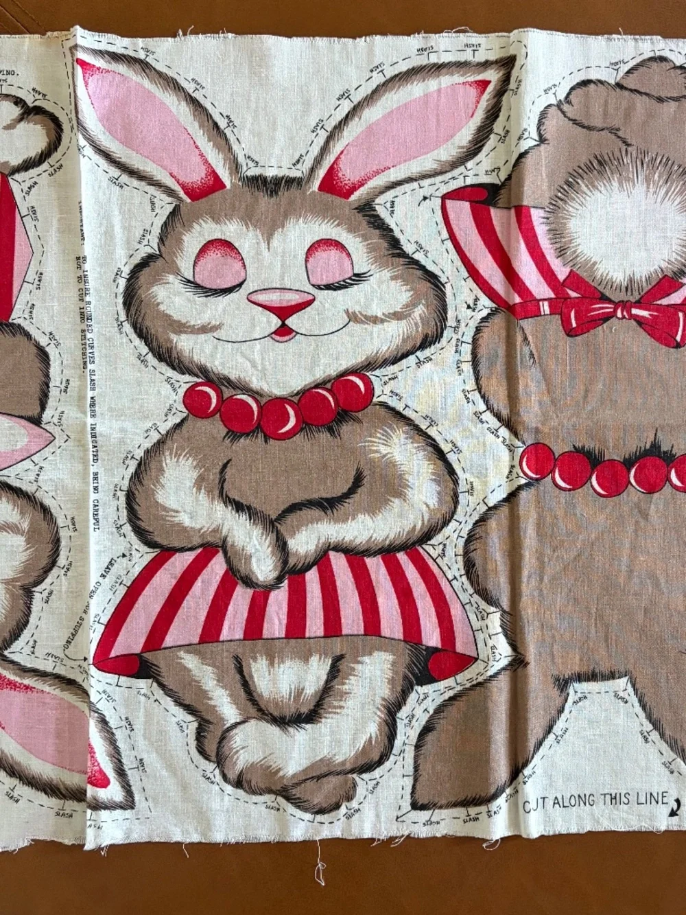 Vintage 1950s Cut and Sew fabric panel stuffed bunny boy girl set Valtex Fabric